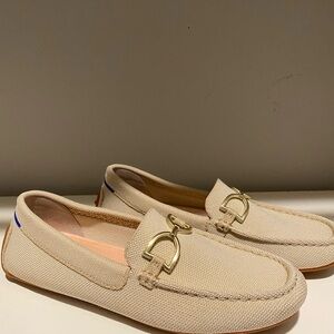 Rothy's Cream Loafers with Gold Detail